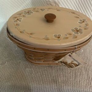 Vintage Longaberger Oval Basket with Floral Lid